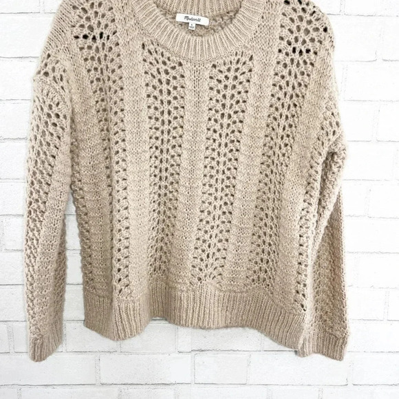 Madewell Beige Colored Open Weave Alpaca & Wool Blend Sweater Women's Size Small - Picture 4 of 6